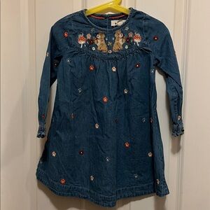 Mini Boden Embroidered Denim Long Sleeve Dress for Grils